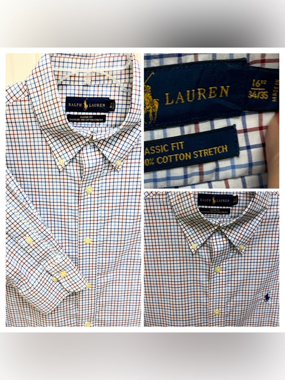 Ralph Lauren Plaid Button-Down Shirt, Size: 16.5 - 34/35 -Cotton Stretch
